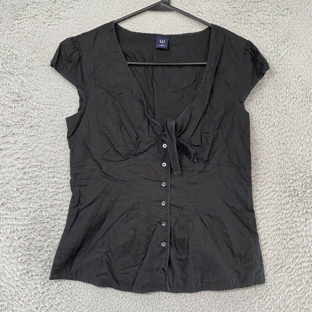 Y2K Gap Babydoll Top Womens Small Tie Front Cap Sleeve Cotton Blouse Vintage